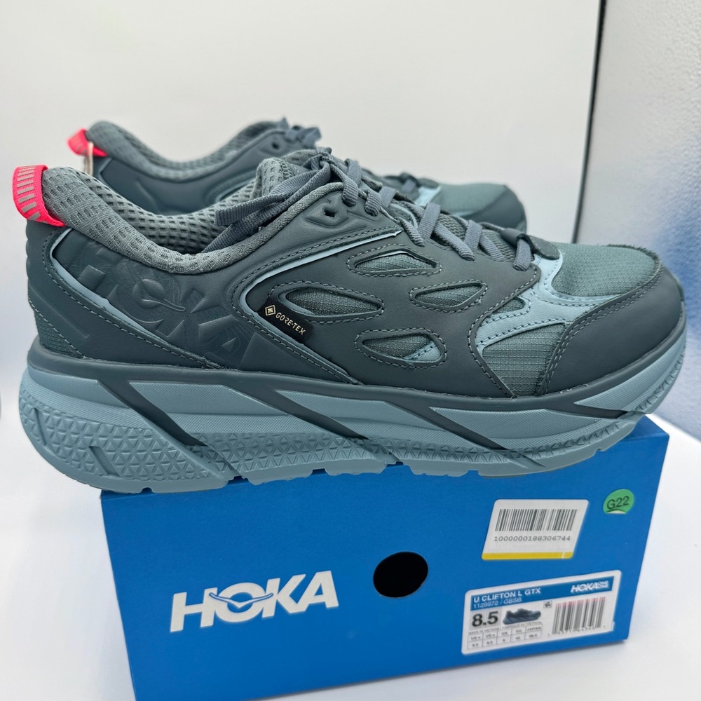 NWT Hoka Clifton Leather Gore-Tex Waterproof Unisex Goblin Stone Blue GBSB shoes - Picture 10 of 16